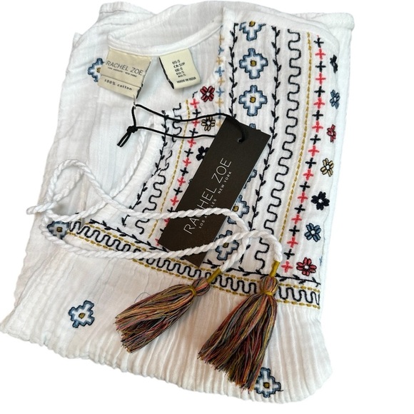 Rachel Zoe White and Blue Embroidered Women's Top, Small - Picture 9 of 10